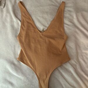 Tan Ribbed One-Piece Swimsuit